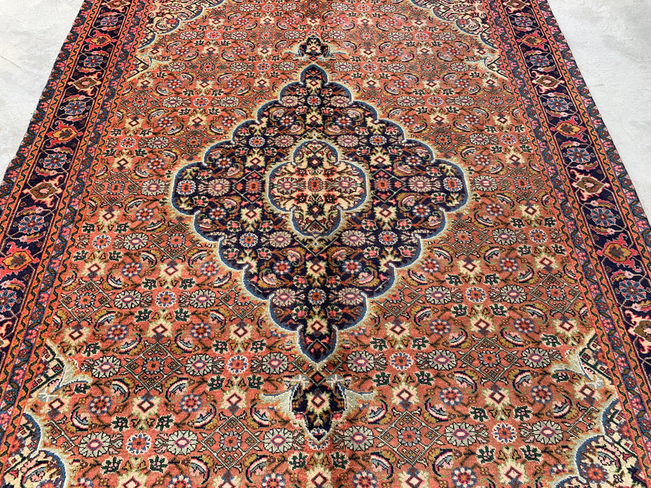 Handmade Persian Wool Area Rug 7x10 - Rose, Navy & Ivory Floral Medallion Persian Style Rug - Exact Size 9'3" x 6'2" - KBHM-730