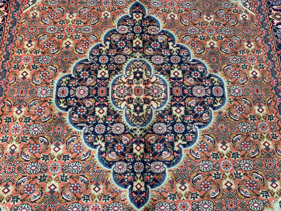 Handmade Persian Wool Area Rug 7x10 - Rose, Navy & Ivory Floral Medallion Persian Style Rug - Exact Size 9'3" x 6'2" - KBHM-730