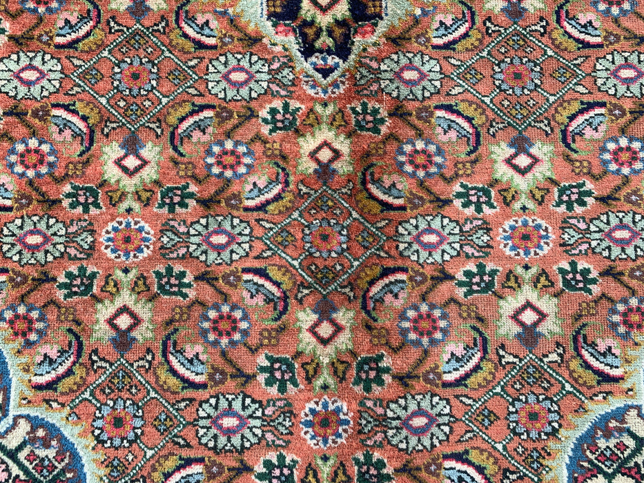 Handmade Persian Wool Area Rug 7x10 - Rose, Navy & Ivory Floral Medallion Persian Style Rug - Exact Size 9'3" x 6'2" - KBHM-730