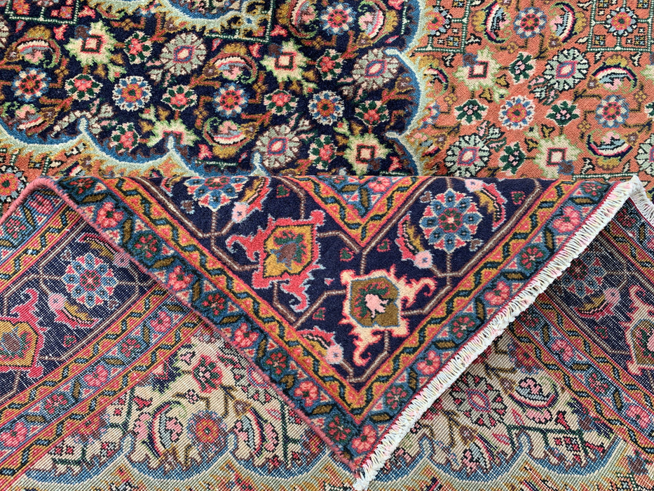 Handmade Persian Wool Area Rug 7x10 - Rose, Navy & Ivory Floral Medallion Persian Style Rug - Exact Size 9'3" x 6'2" - KBHM-730