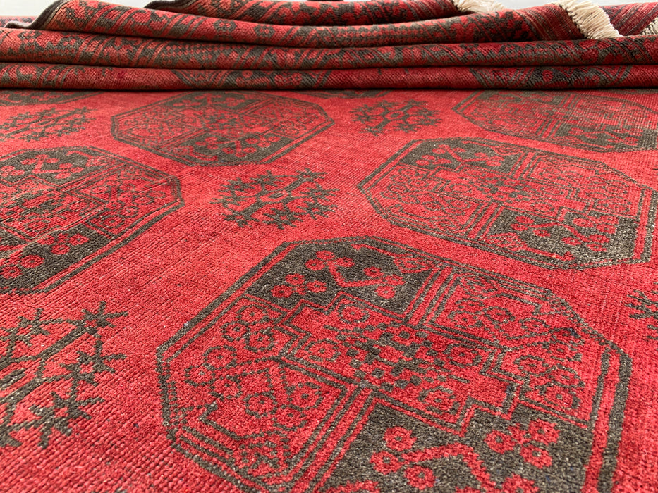 Handmade Persian Wool Area Rug 7x10 - Red & Black Tribal Geometric Medallion Persian Style Rug - Exact Size 9'2" x 6'6" - KBHM-731