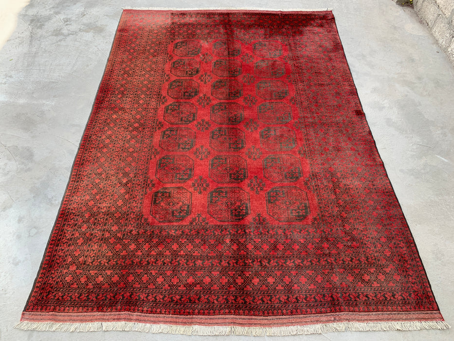 Handmade Persian Wool Area Rug 7x10 - Red & Black Tribal Geometric Medallion Persian Style Rug - Exact Size 9'2" x 6'6" - KBHM-731