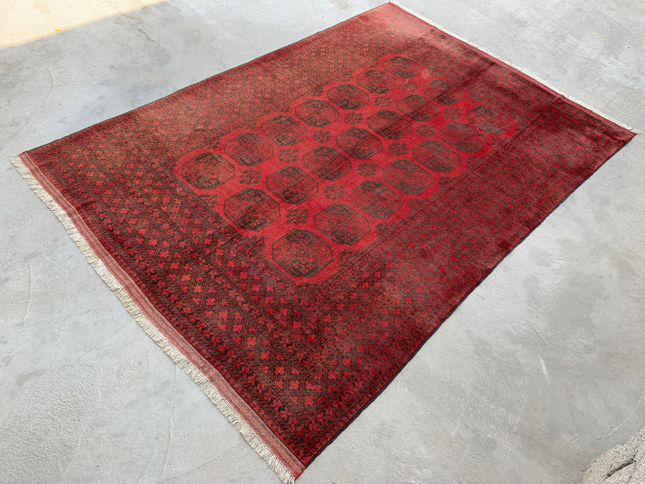 Handmade Persian Wool Area Rug 7x10 - Red & Black Tribal Geometric Medallion Persian Style Rug - Exact Size 9'2" x 6'6" - KBHM-731