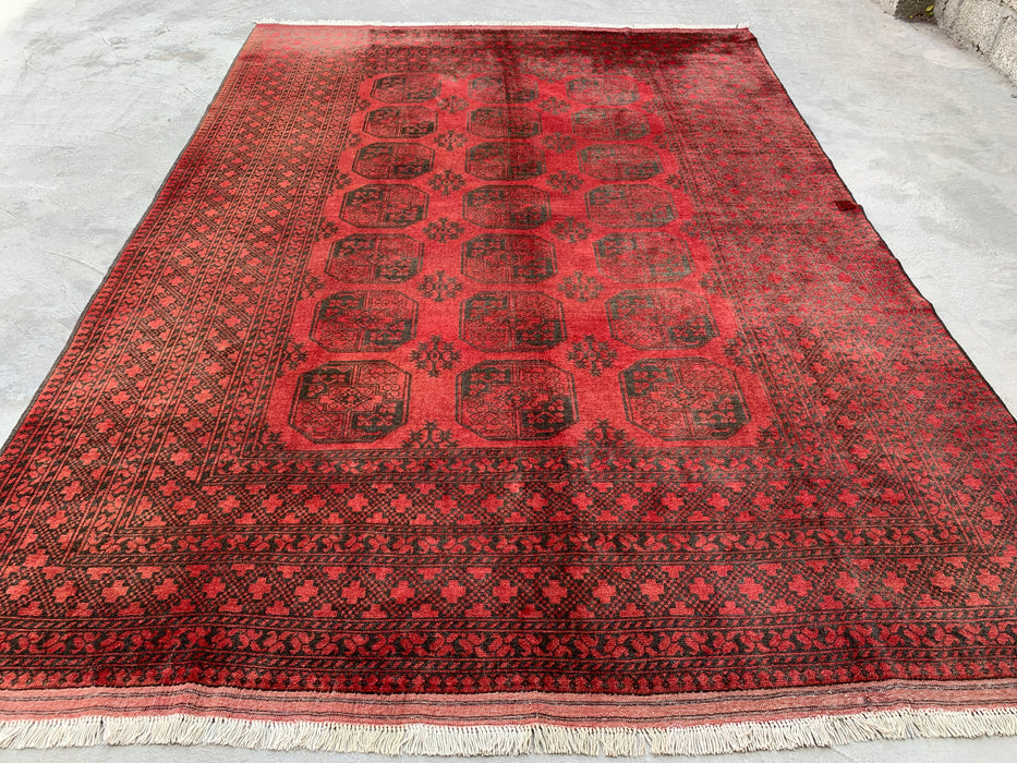 Handmade Persian Wool Area Rug 7x10 - Red & Black Tribal Geometric Medallion Persian Style Rug - Exact Size 9'2" x 6'6" - KBHM-731