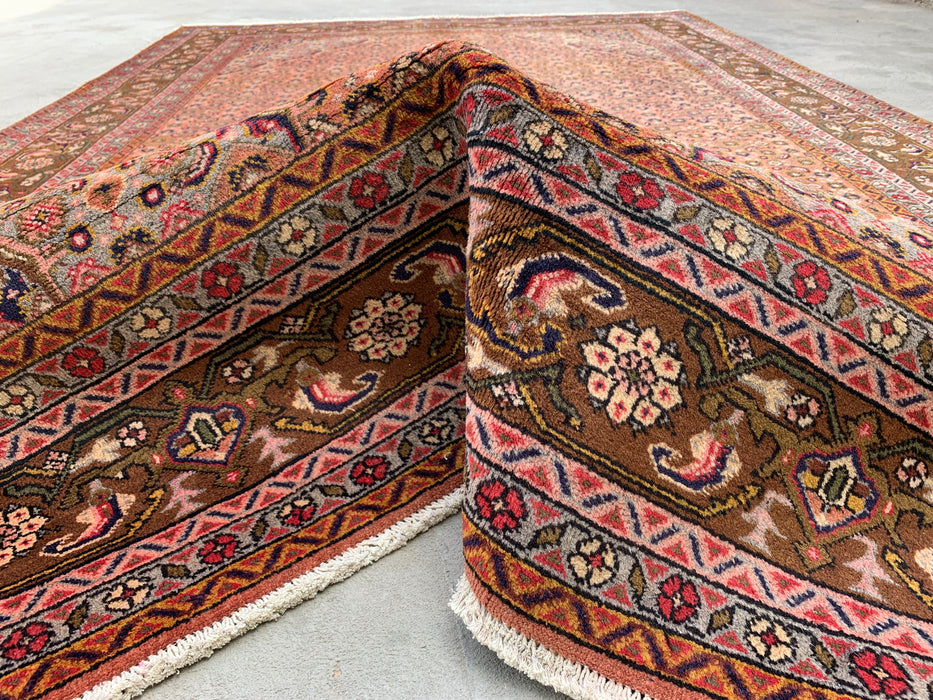 Handmade Persian Wool Area Rug 7x10 - Rose, Brown & Ivory Vintage Medallion Persian Style Rug - Exact Size 9'6" x 6'2" - KBHM-732