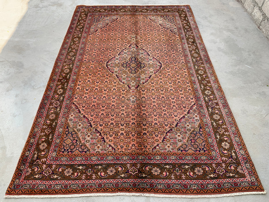 Handmade Persian Wool Area Rug 7x10 - Rose, Brown & Ivory Vintage Medallion Persian Style Rug - Exact Size 9'6" x 6'2" - KBHM-732