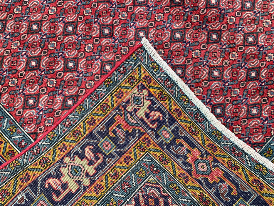 Handmade Persian Wool Area Rug 7x10 - Red, Blue & Ivory Vintage Medallion Persian Style Rug - Exact Size 9'5" x 6'3" - KBHM-733