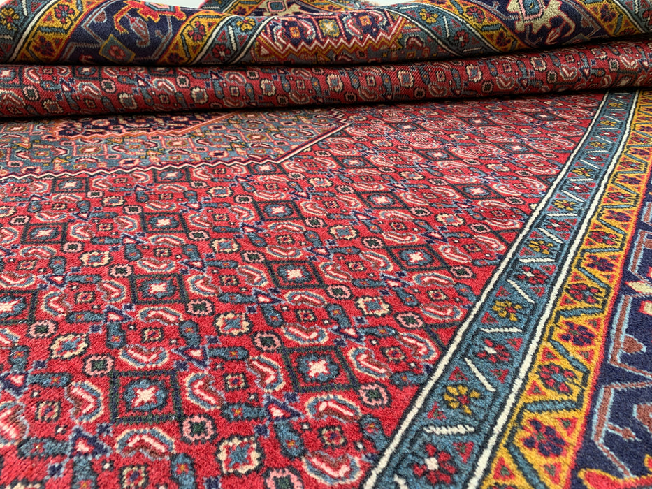 Handmade Persian Wool Area Rug 7x10 - Red, Blue & Ivory Vintage Medallion Persian Style Rug - Exact Size 9'5" x 6'3" - KBHM-733