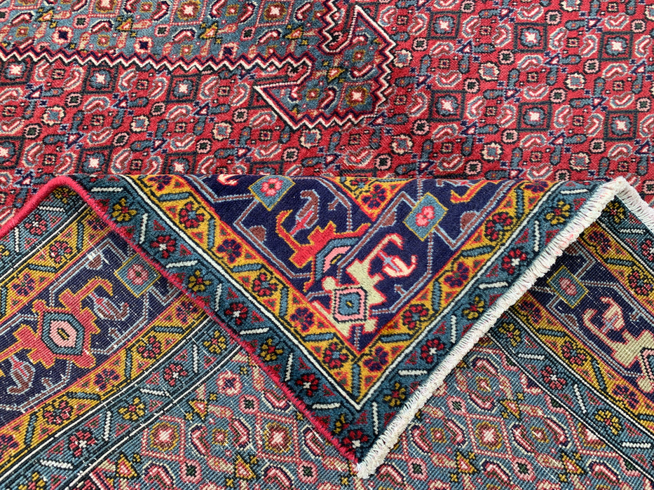 Handmade Persian Wool Area Rug 7x10 - Red, Blue & Ivory Vintage Medallion Persian Style Rug - Exact Size 9'5" x 6'3" - KBHM-733