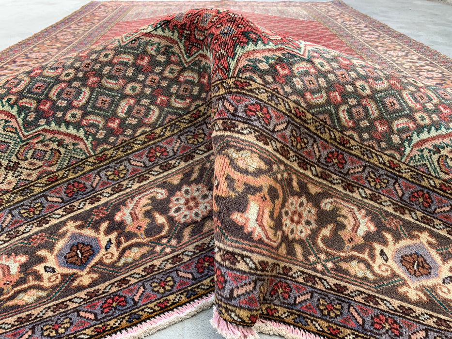 Handmade Persian Wool Area Rug 7x10 - Red, Navy & Ivory Vintage Medallion Persian Style Rug - Exact Size 9'10" x 6'4" - KBHM-734