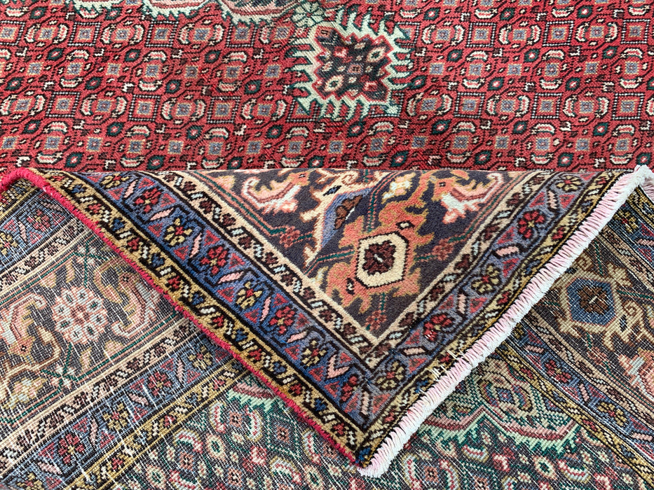 Handmade Persian Wool Area Rug 7x10 - Red, Navy & Ivory Vintage Medallion Persian Style Rug - Exact Size 9'10" x 6'4" - KBHM-734