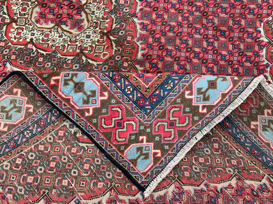 Handmade Persian Wool Area Rug 7x10 - Red, Brown & Ivory Vintage Medallion Persian Style Rug - Exact Size 9'2" x 6'0" - KBHM-735