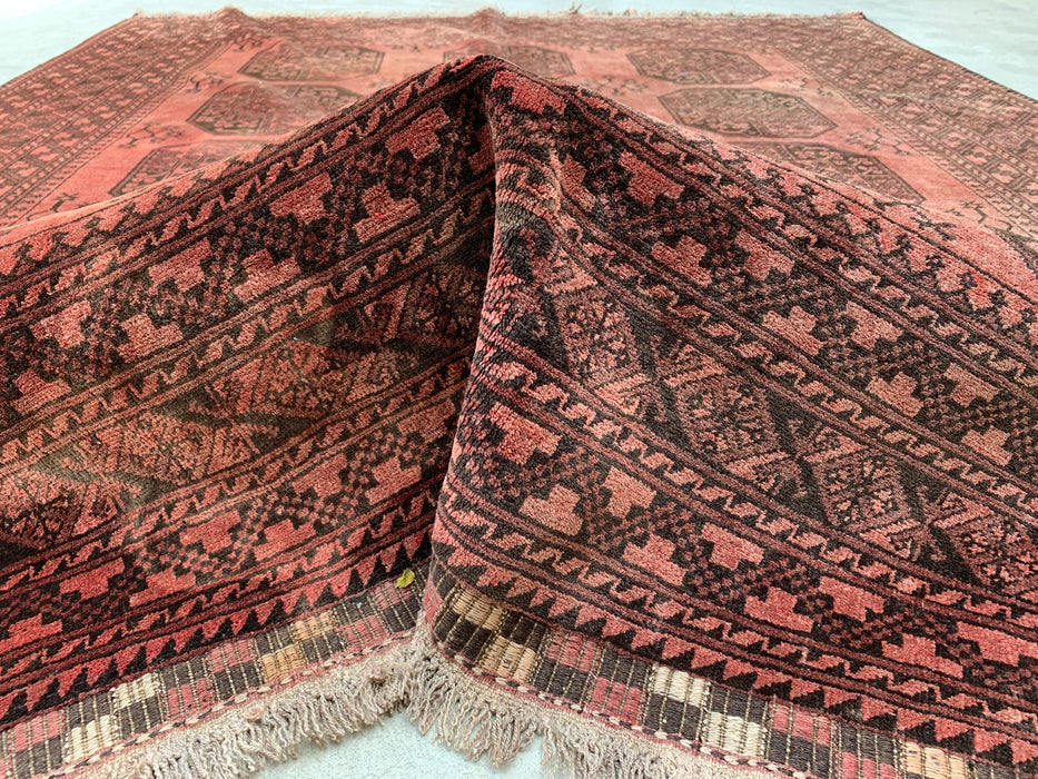 Handmade Persian Wool Area Rug 7x10 - Rose & Brown Tribal Geometric Medallion Persian Style Rug - Exact Size 7'9" x 6'8" - KBHM-736