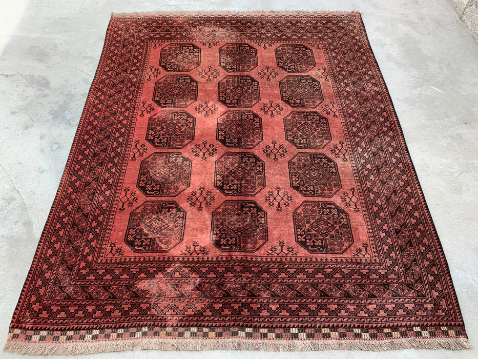 Handmade Persian Wool Area Rug 7x10 - Rose & Brown Tribal Geometric Medallion Persian Style Rug - Exact Size 7'9" x 6'8" - KBHM-736