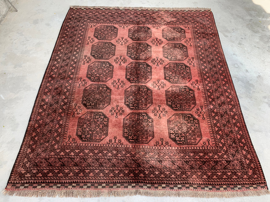 Handmade Persian Wool Area Rug 7x10 - Rose & Brown Tribal Geometric Medallion Persian Style Rug - Exact Size 7'9" x 6'8" - KBHM-736