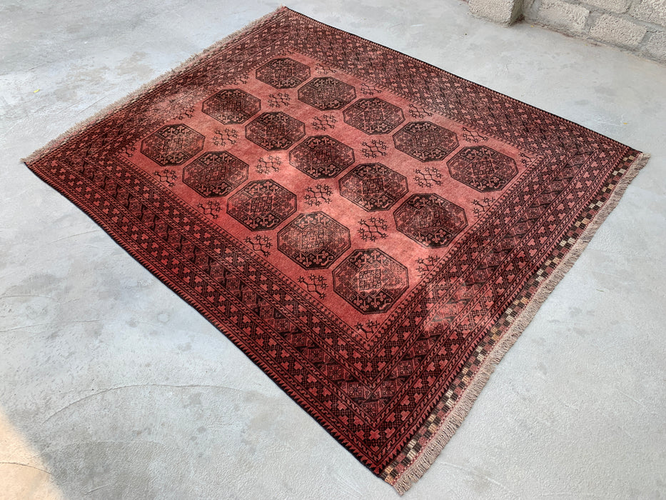 Handmade Persian Wool Area Rug 7x10 - Rose & Brown Tribal Geometric Medallion Persian Style Rug - Exact Size 7'9" x 6'8" - KBHM-736