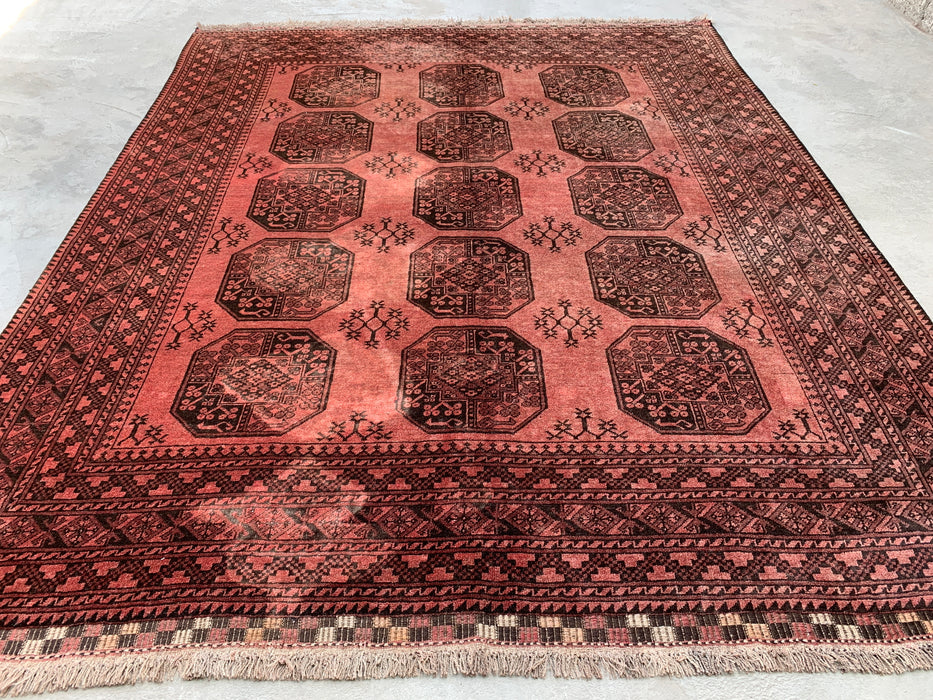 Handmade Persian Wool Area Rug 7x10 - Rose & Brown Tribal Geometric Medallion Persian Style Rug - Exact Size 7'9" x 6'8" - KBHM-736