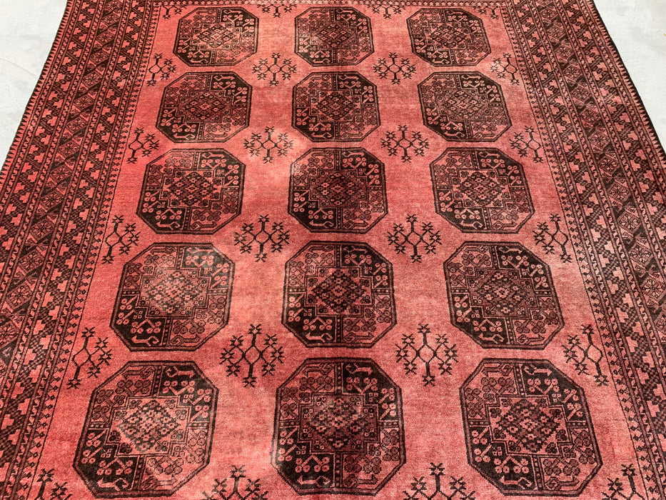 Handmade Persian Wool Area Rug 7x10 - Rose & Brown Tribal Geometric Medallion Persian Style Rug - Exact Size 7'9" x 6'8" - KBHM-736
