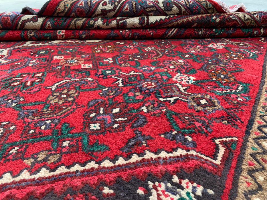 Handmade Persian Wool Area Rug 7x10 - Red, Ivory & Navy Tribal Medallion Persian Style Rug - Exact Size 9'10" x 6'11" - KBHM-737