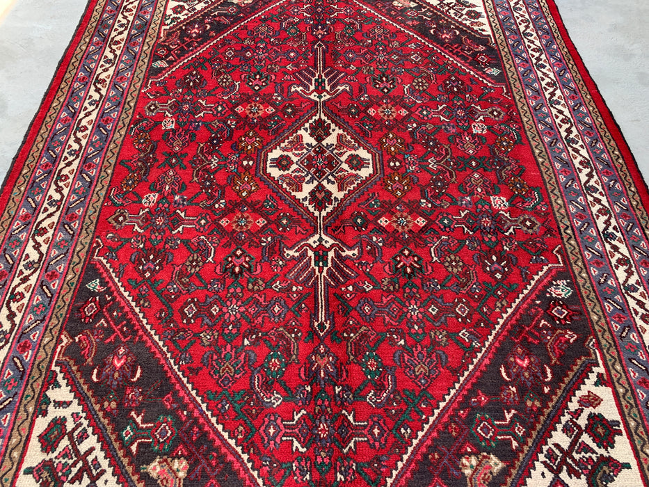 Handmade Persian Wool Area Rug 7x10 - Red, Ivory & Navy Tribal Medallion Persian Style Rug - Exact Size 9'10" x 6'11" - KBHM-737