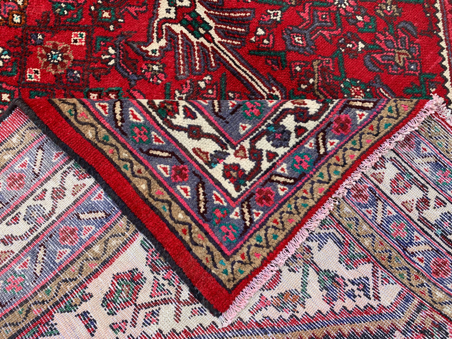 Handmade Persian Wool Area Rug 7x10 - Red, Ivory & Navy Tribal Medallion Persian Style Rug - Exact Size 9'10" x 6'11" - KBHM-737