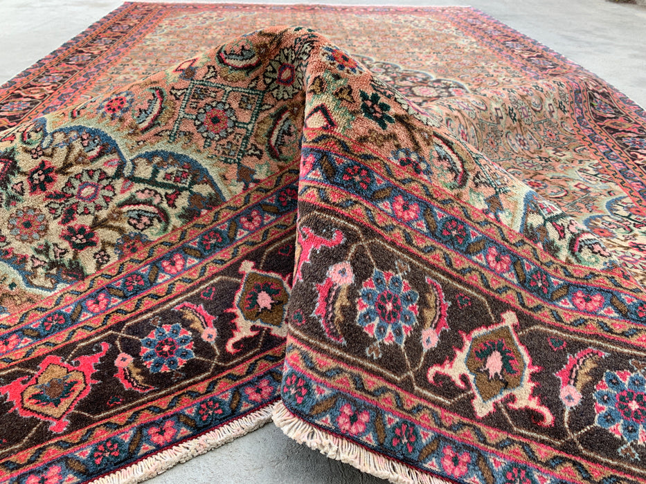 9'4" x 6'1" Hand-Knotted Persian Wool Rug – Beige, Taupe & Soft Rose Vintage Medallion Design – KBHM-738