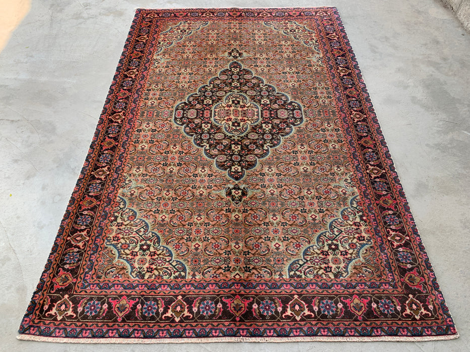 9'4" x 6'1" Hand-Knotted Persian Wool Rug – Beige, Taupe & Soft Rose Vintage Medallion Design – KBHM-738