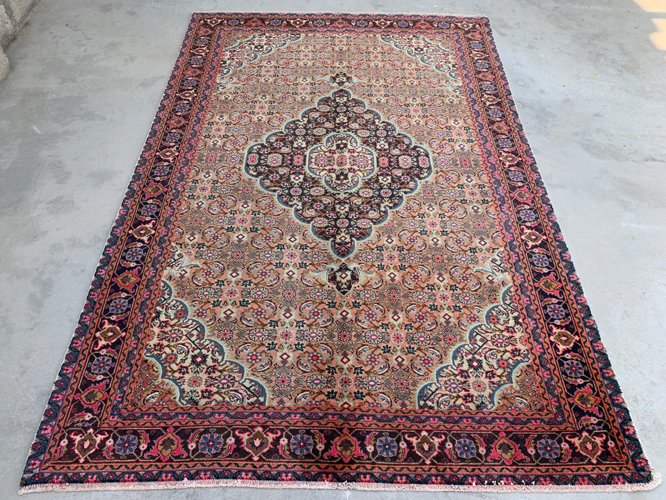9'4" x 6'1" Hand-Knotted Persian Wool Rug – Beige, Taupe & Soft Rose Vintage Medallion Design – KBHM-738
