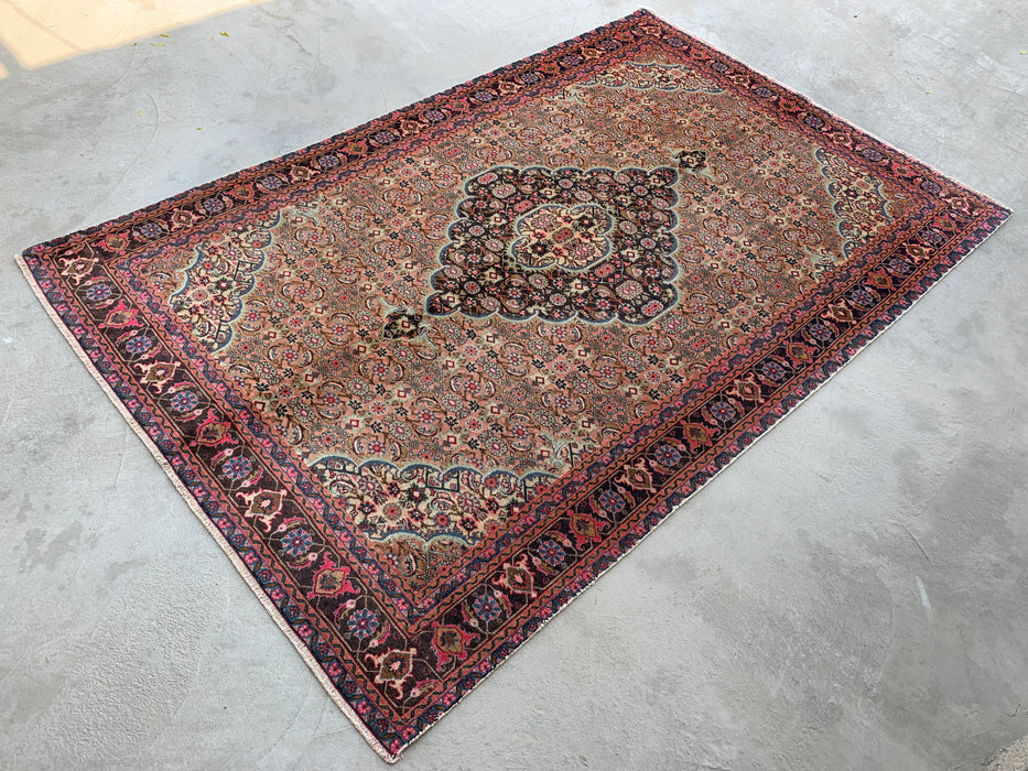 9'4" x 6'1" Hand-Knotted Persian Wool Rug – Beige, Taupe & Soft Rose Vintage Medallion Design – KBHM-738