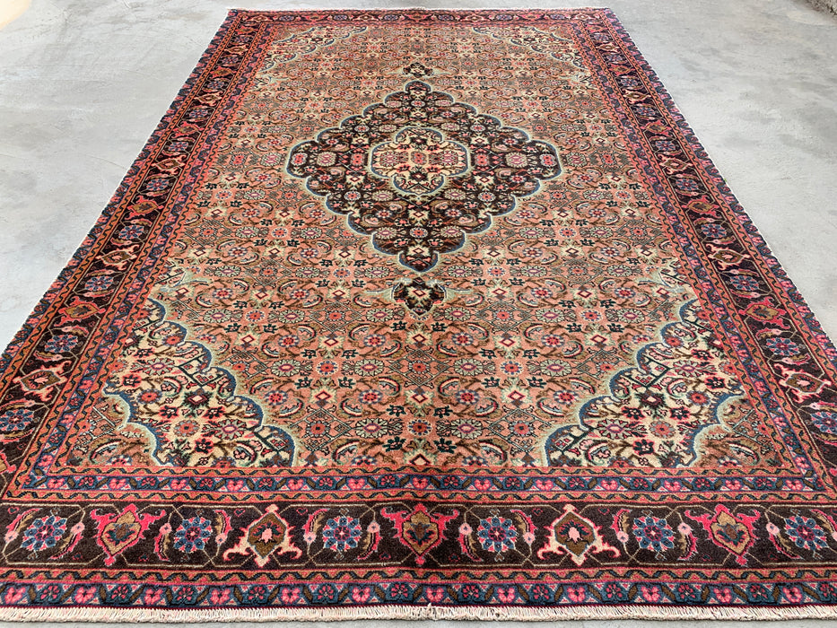 9'4" x 6'1" Hand-Knotted Persian Wool Rug – Beige, Taupe & Soft Rose Vintage Medallion Design – KBHM-738