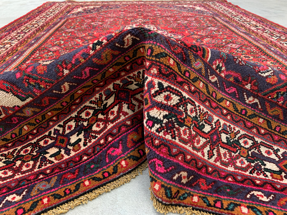 Handmade Persian Wool Area Rug 7x10 - Red, Navy & Ivory Floral Medallion Persian Style Rug - Exact Size 9'10" x 6'10" - KBHM-739