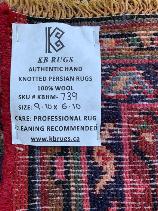 Handmade Persian Wool Area Rug 7x10 - Red, Navy & Ivory Floral Medallion Persian Style Rug - Exact Size 9'10" x 6'10" - KBHM-739