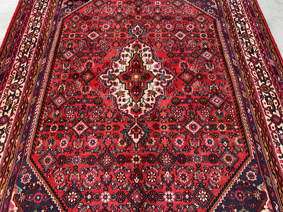 Handmade Persian Wool Area Rug 7x10 - Red, Navy & Ivory Floral Medallion Persian Style Rug - Exact Size 9'10" x 6'10" - KBHM-739