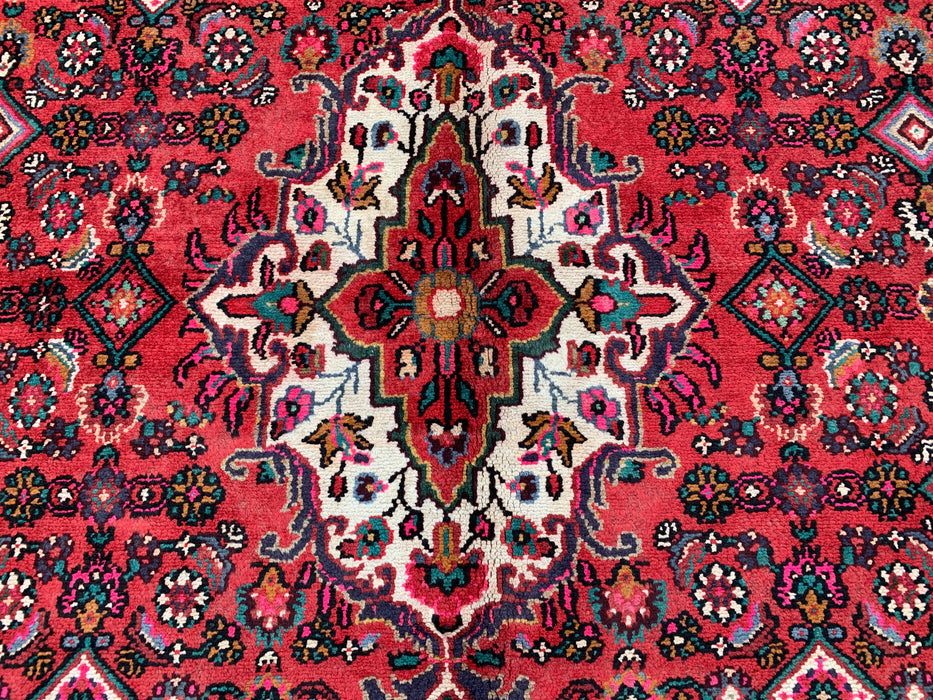 Handmade Persian Wool Area Rug 7x10 - Red, Navy & Ivory Floral Medallion Persian Style Rug - Exact Size 9'10" x 6'10" - KBHM-739
