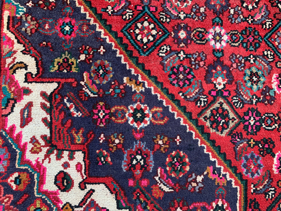 Handmade Persian Wool Area Rug 7x10 - Red, Navy & Ivory Floral Medallion Persian Style Rug - Exact Size 9'10" x 6'10" - KBHM-739