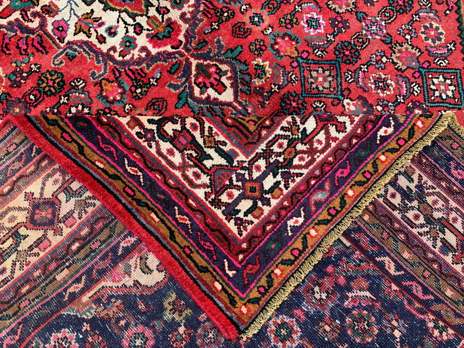 Handmade Persian Wool Area Rug 7x10 - Red, Navy & Ivory Floral Medallion Persian Style Rug - Exact Size 9'10" x 6'10" - KBHM-739