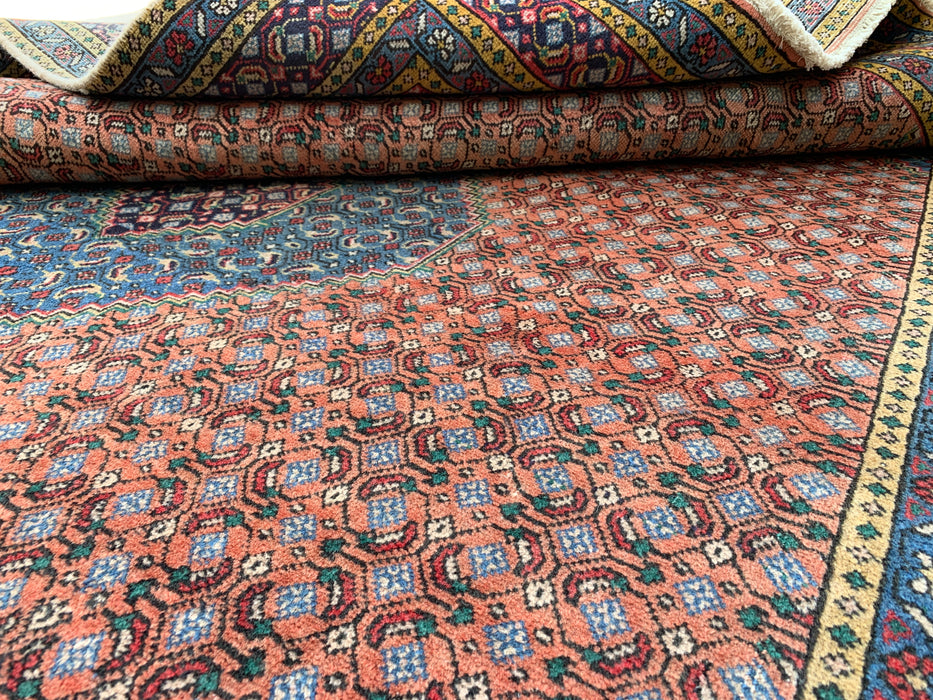 Handmade Persian Wool Area Rug 7x10 - Rose, Blue & Ivory Vintage Medallion Persian Style Rug - Exact Size 9'5" x 6'5" - KBHM-740