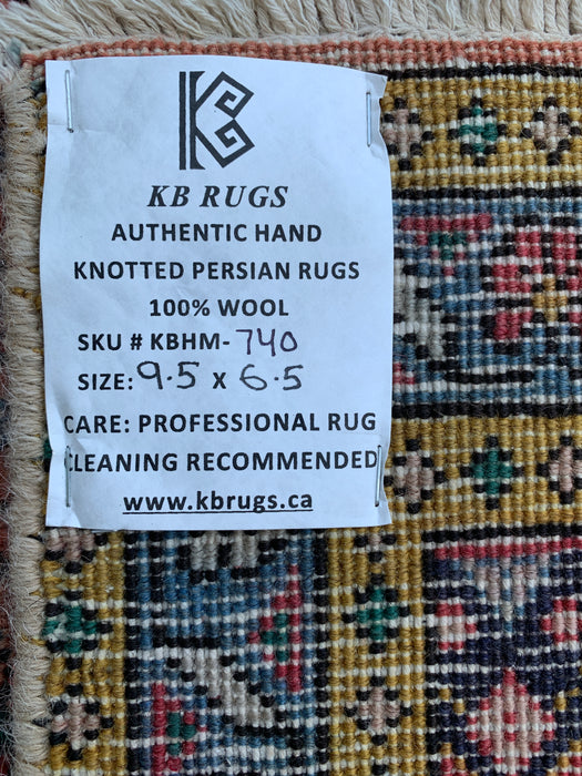 Handmade Persian Wool Area Rug 7x10 - Rose, Blue & Ivory Vintage Medallion Persian Style Rug - Exact Size 9'5" x 6'5" - KBHM-740