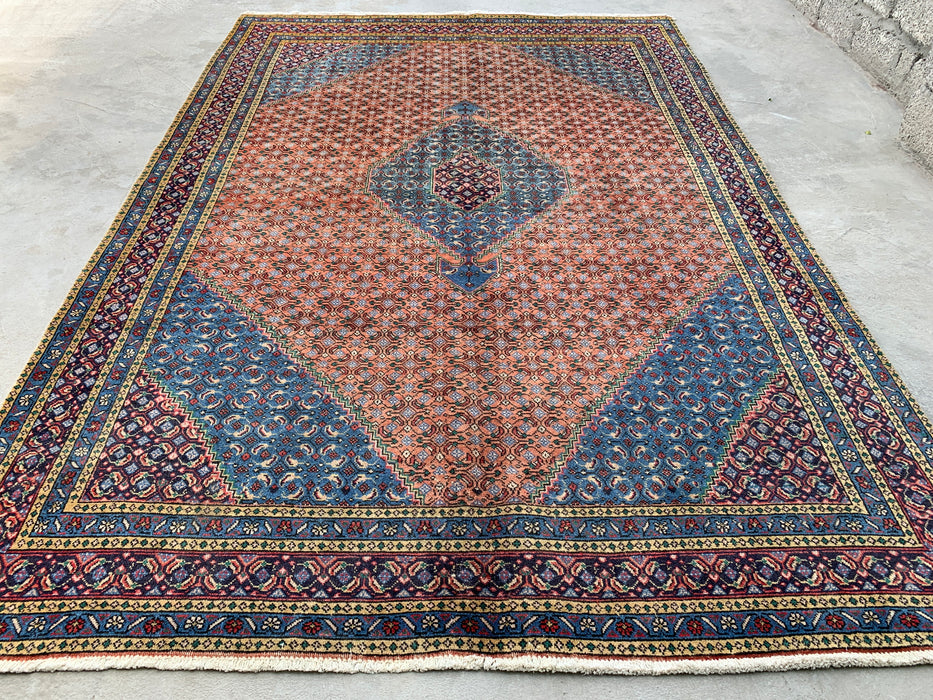 Handmade Persian Wool Area Rug 7x10 - Rose, Blue & Ivory Vintage Medallion Persian Style Rug - Exact Size 9'5" x 6'5" - KBHM-740