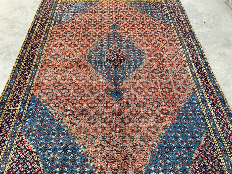 Handmade Persian Wool Area Rug 7x10 - Rose, Blue & Ivory Vintage Medallion Persian Style Rug - Exact Size 9'5" x 6'5" - KBHM-740