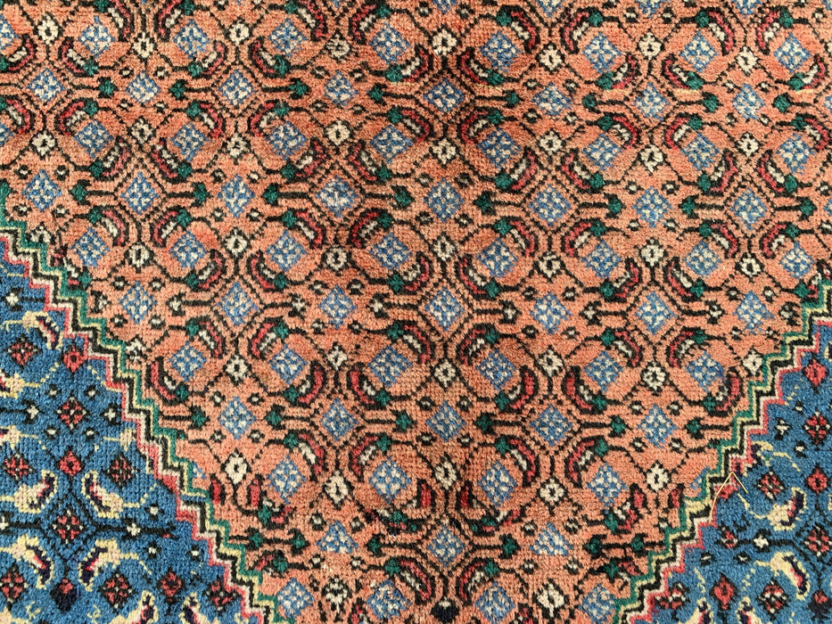 Handmade Persian Wool Area Rug 7x10 - Rose, Blue & Ivory Vintage Medallion Persian Style Rug - Exact Size 9'5" x 6'5" - KBHM-740