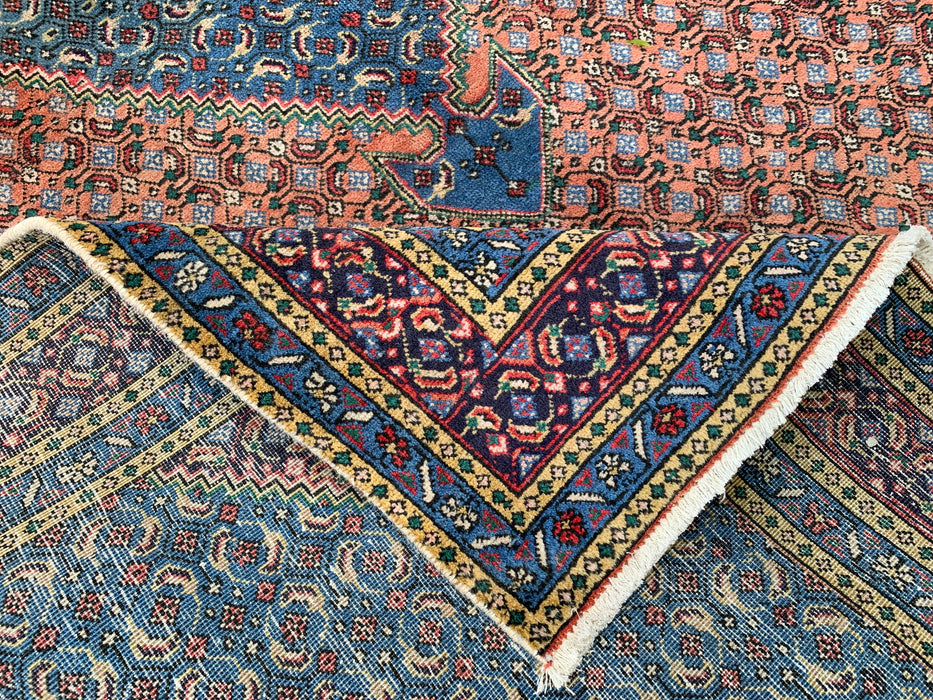 Handmade Persian Wool Area Rug 7x10 - Rose, Blue & Ivory Vintage Medallion Persian Style Rug - Exact Size 9'5" x 6'5" - KBHM-740