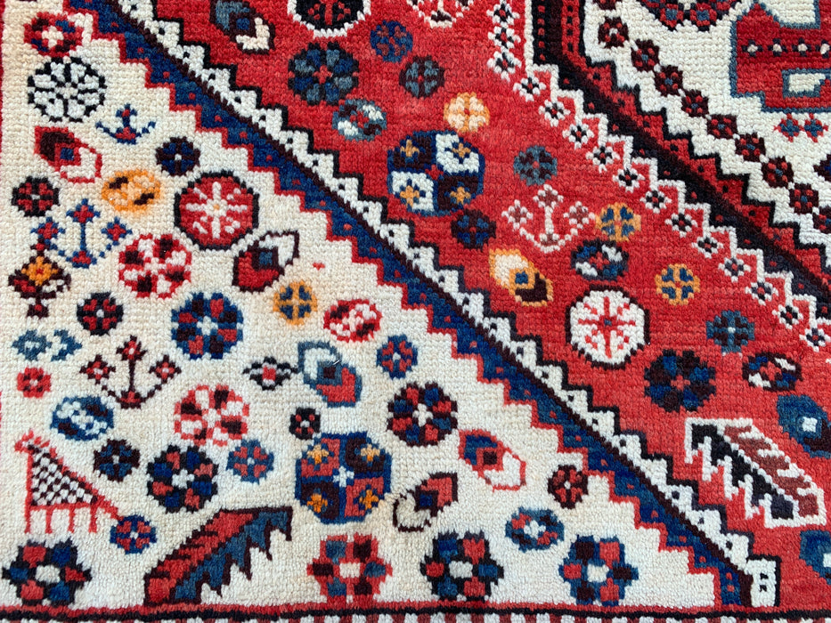 Handmade Persian Wool Area Rug 7x10 - Red, Blue & Ivory Tribal Geometric Medallion Persian Style Rug - Exact Size 9'10" x 5'4" - KBHM-741
