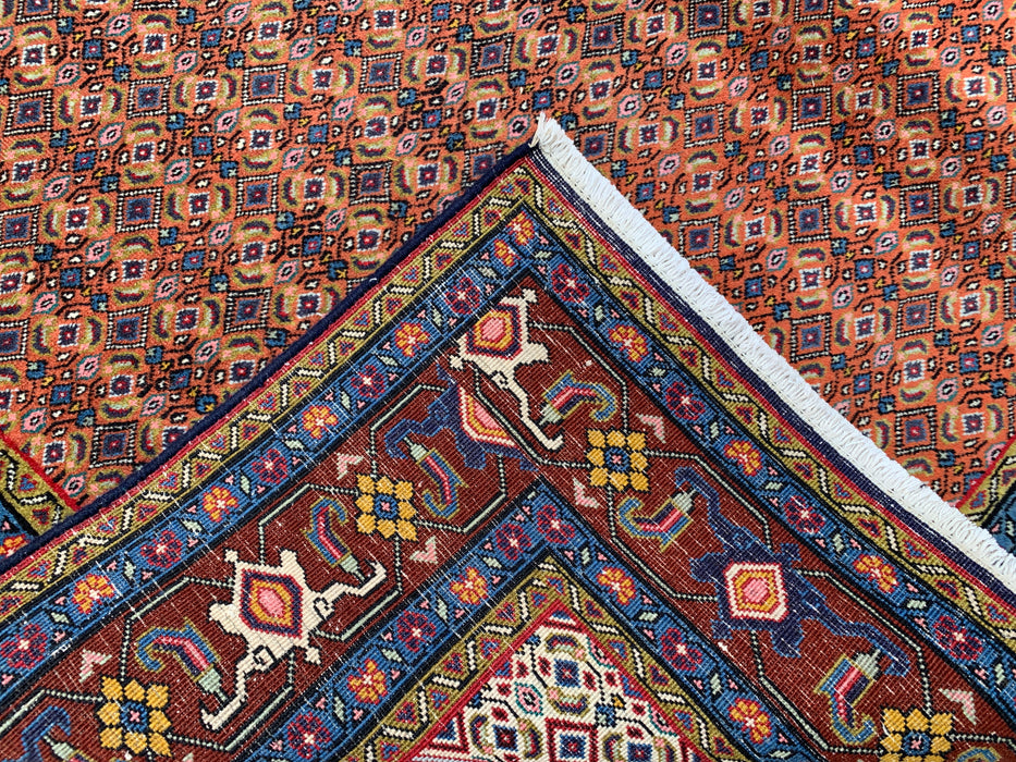 Handmade Persian Wool Area Rug 7x10 - Rose, Blue & Brown Vintage Medallion Persian Style Rug - Exact Size 9'6" x 6'6" - KBHM-742
