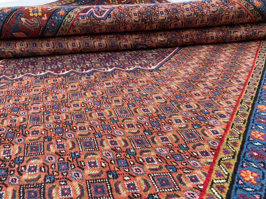 Handmade Persian Wool Area Rug 7x10 - Rose, Blue & Brown Vintage Medallion Persian Style Rug - Exact Size 9'6" x 6'6" - KBHM-742