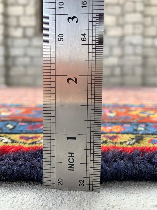 Handmade Persian Wool Area Rug 7x10 - Rose, Blue & Brown Vintage Medallion Persian Style Rug - Exact Size 9'6" x 6'6" - KBHM-742