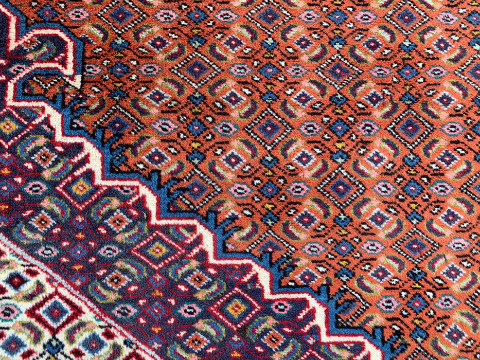 Handmade Persian Wool Area Rug 7x10 - Rose, Blue & Brown Vintage Medallion Persian Style Rug - Exact Size 9'6" x 6'6" - KBHM-742