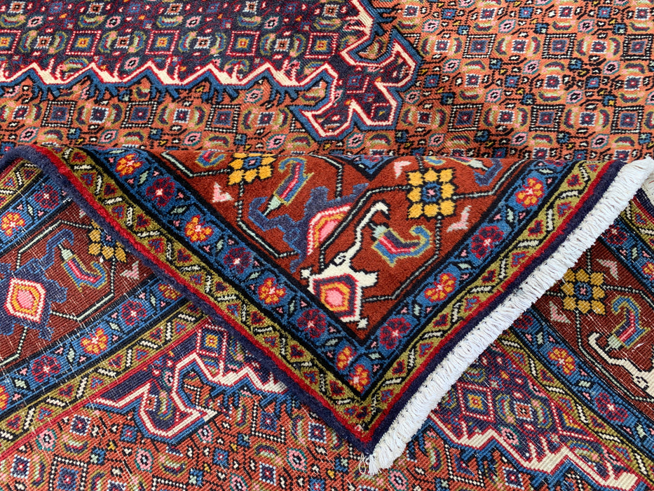 Handmade Persian Wool Area Rug 7x10 - Rose, Blue & Brown Vintage Medallion Persian Style Rug - Exact Size 9'6" x 6'6" - KBHM-742
