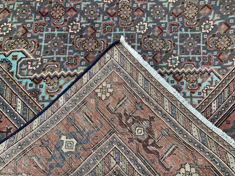 Handmade Persian Wool Area Rug 7x10 - Brown, Taupe & Soft Blue Vintage Medallion Persian Style Rug - Exact Size 10'4" x 7'0" - KBHM-743