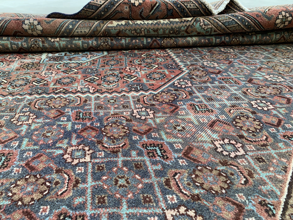 Handmade Persian Wool Area Rug 7x10 - Brown, Taupe & Soft Blue Vintage Medallion Persian Style Rug - Exact Size 10'4" x 7'0" - KBHM-743